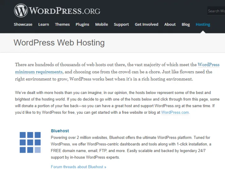 bluehost recommended by wordpress
